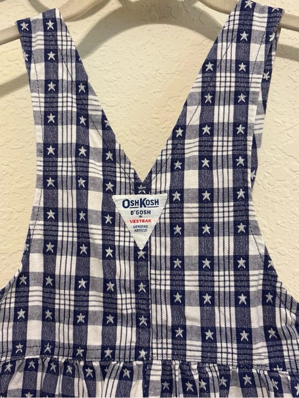 Vintage OshKosh B'gosh White and Blue Star Gingham Plaid Overalls✨